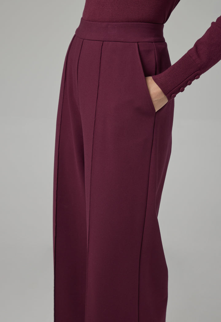 Choice Basic Straight Wide Cut Trousers Burgundy