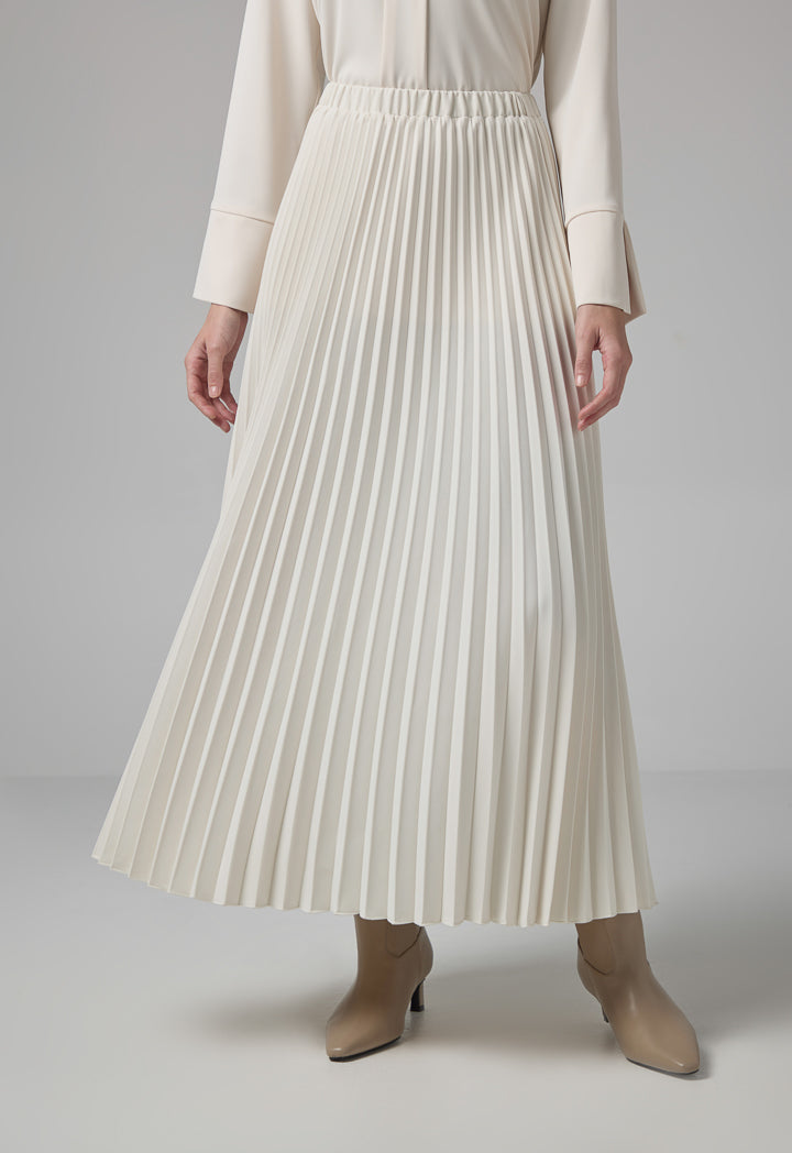 Choice Solid Pleated Maxi Skirt Cream