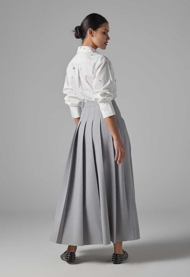 Choice Box Pleated Solid Skirt Grey