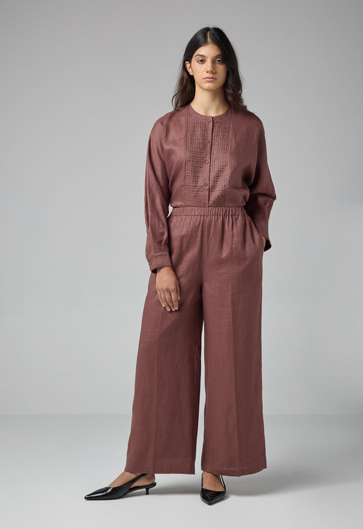 Choice Solid Wide Legs Trousers Brown