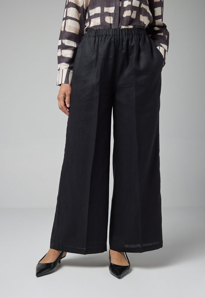 Choice Solid Wide Legs Trousers Black