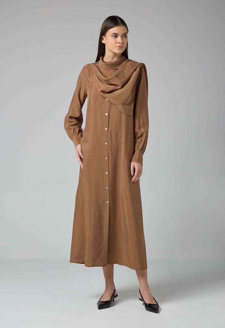 Choice Single Tone Flared Dress Brown