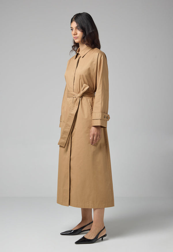 Choice Solid Belted Maxi Coat Camel