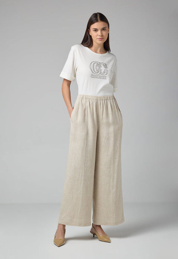 Choice Solid Wide Legs Trousers Beige