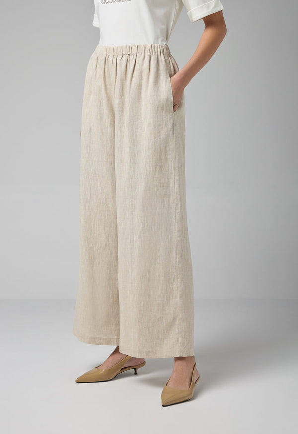 Choice Solid Wide Legs Trousers Beige