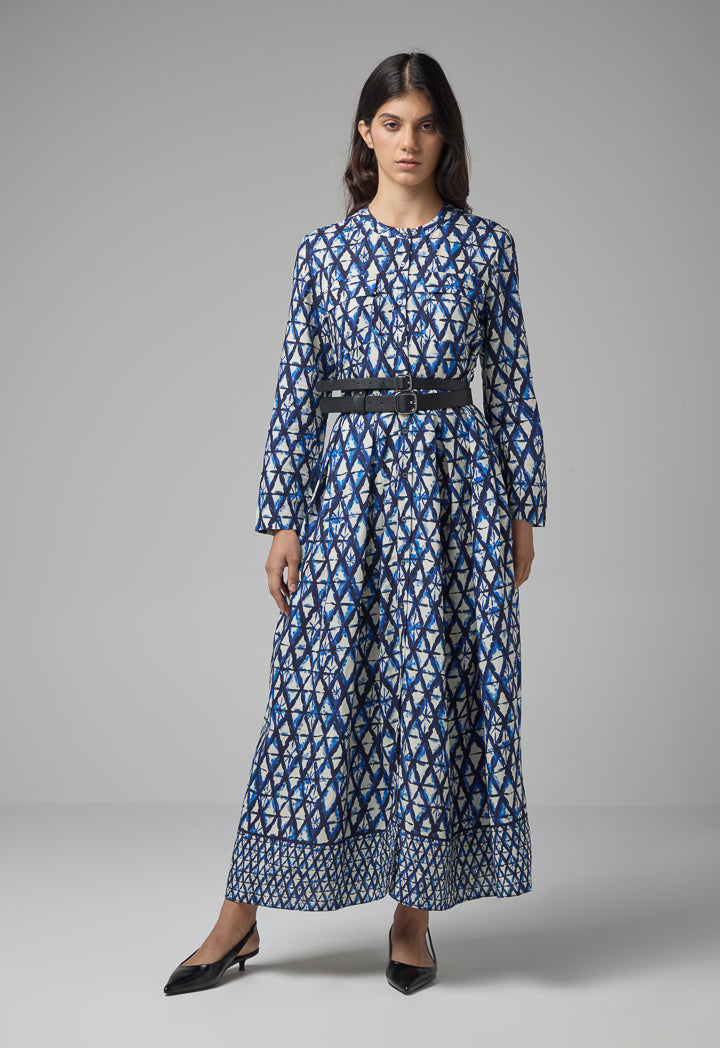 Choice Geometric Printed Belted Dress Indigo