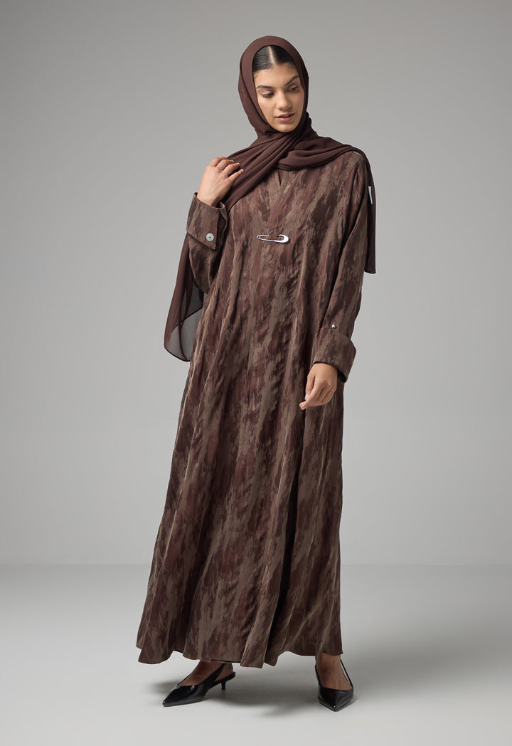 Choice Contrast Oversized Maxi Abaya With Hijab Brown