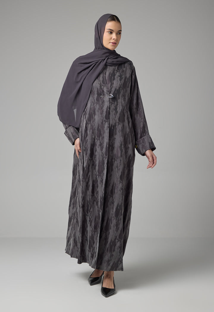 Choice Contrast Oversized Maxi Abaya With Hijab Grey