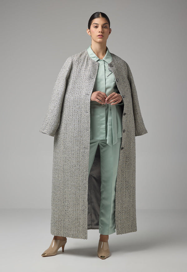 Choice Tweed Lurex Maxi Jacket  Grey