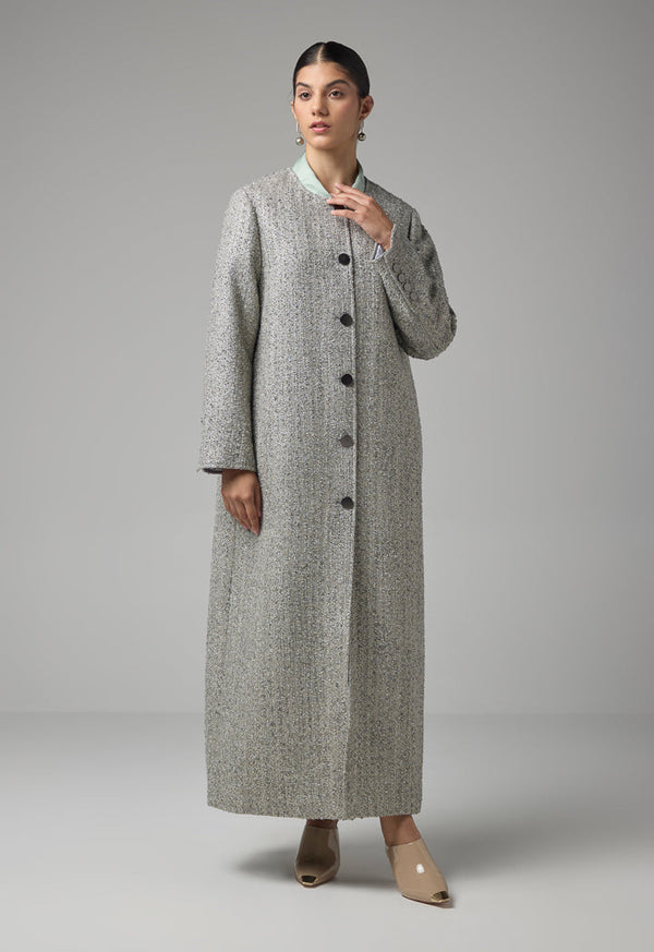 Choice Tweed Lurex Maxi Jacket  Grey