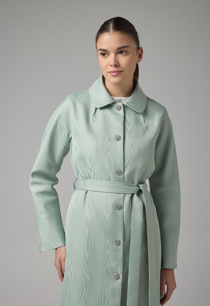 Choice Long Sleeve Jacquard Belted Dress Mint