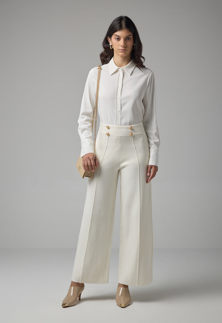 Choice Knitted Pin Tuck Wide Leg Trousers Off White