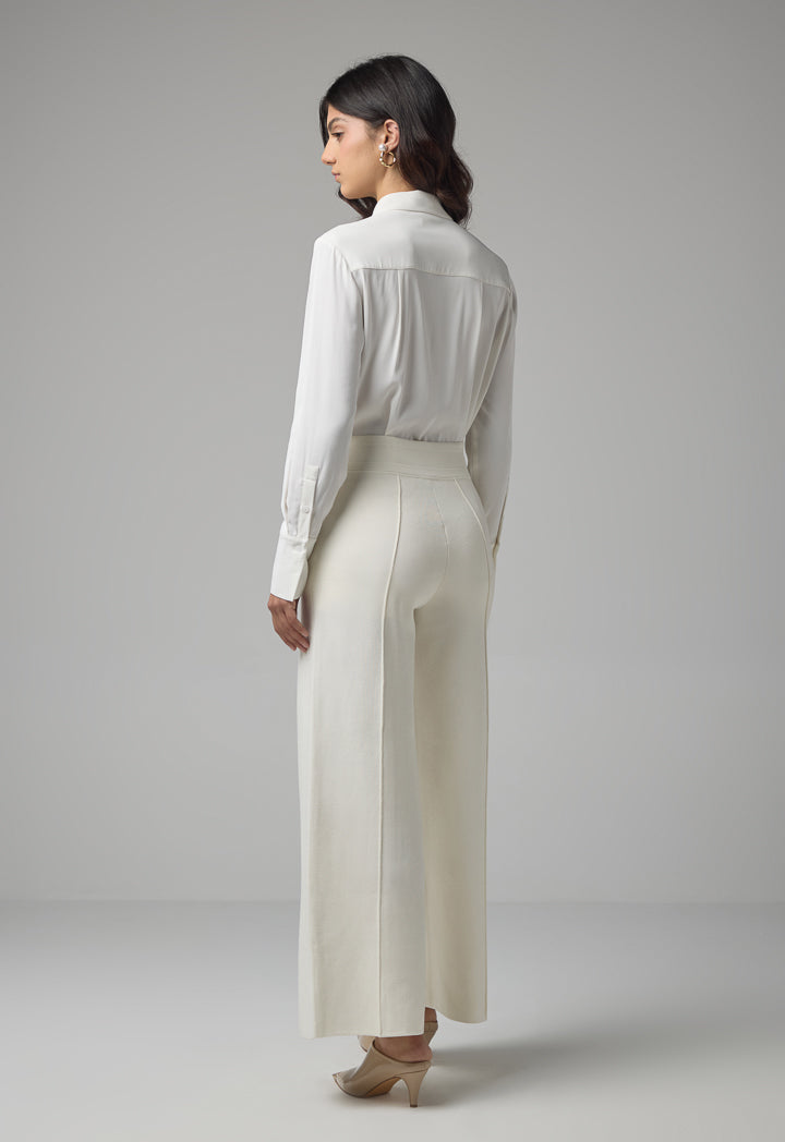 Choice Knitted Pin Tuck Wide Leg Trousers Off White