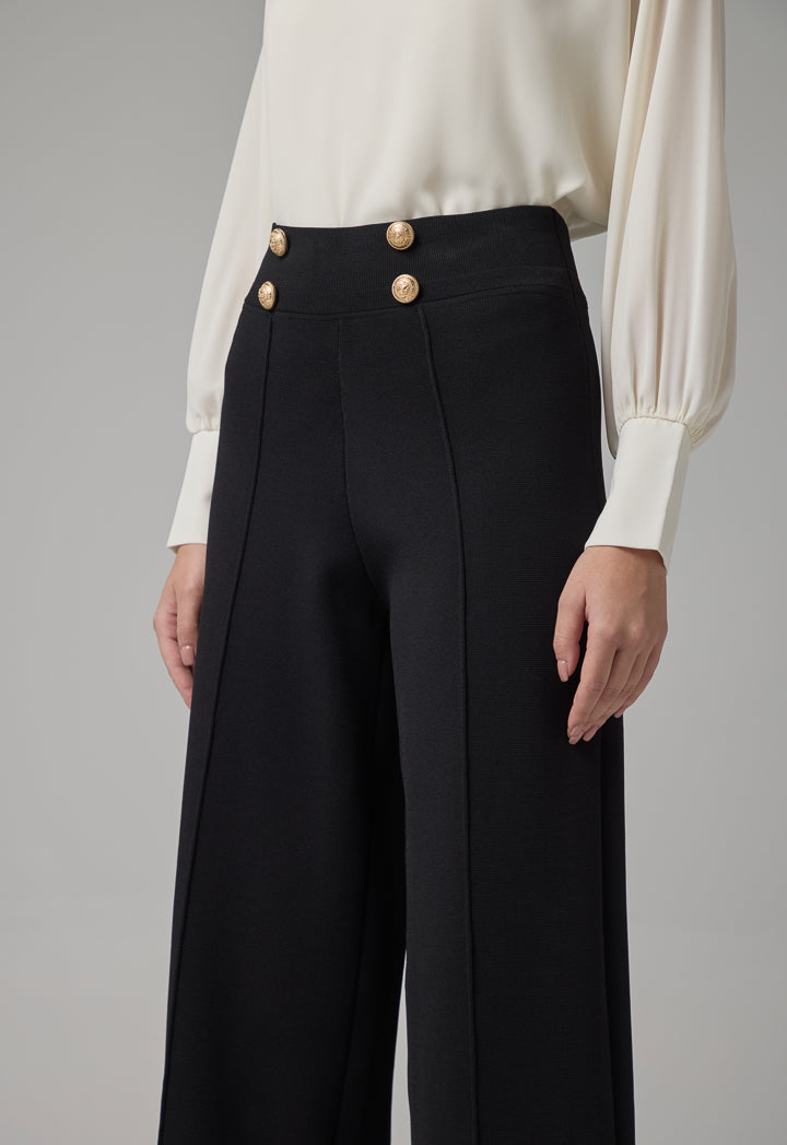 Choice Knitted Pin Tuck Wide Leg Trousers Black