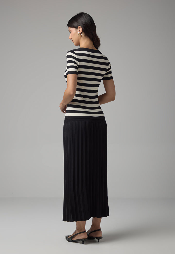 Choice Knitted Striped Short Sleeve Top Offwhite/Black