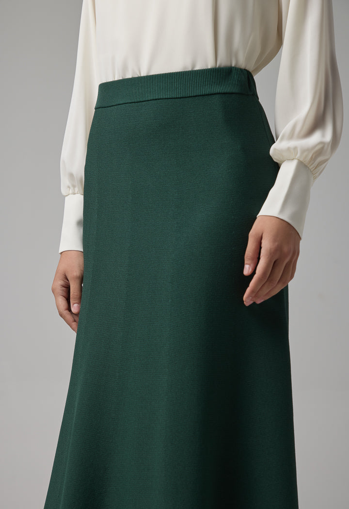 Choice Solid Knitted Flared Skirt Green