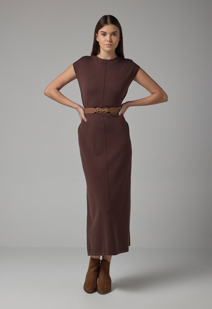 Choice Sleeveless Knitted Maxi Dress Brown