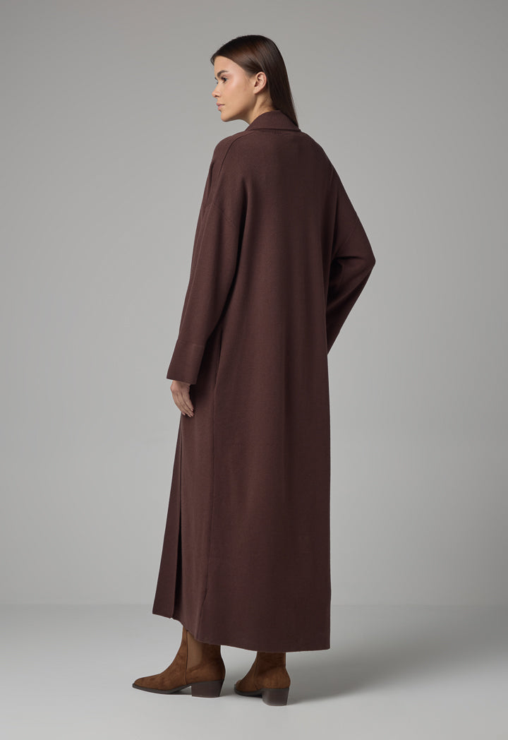 Choice Solid Drop Shoulder Knitted Winter Abaya Brown