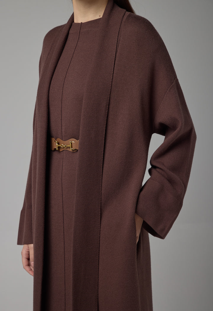 Choice Solid Drop Shoulder Knitted Winter Abaya Brown