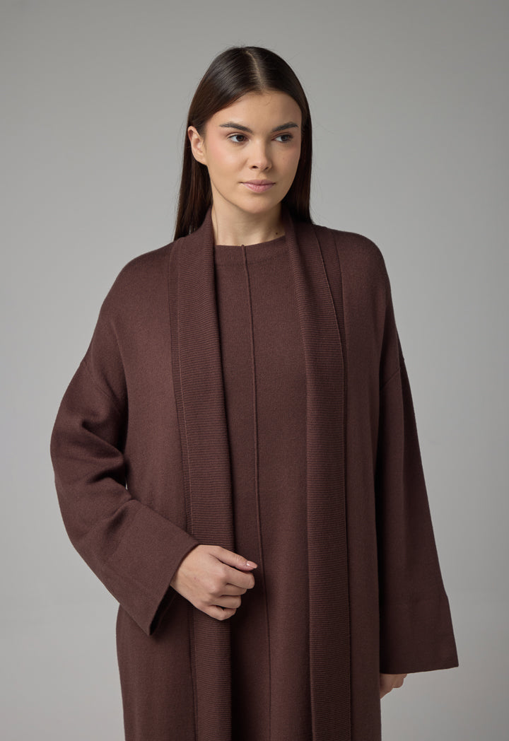 Choice Solid Drop Shoulder Knitted Winter Abaya Brown