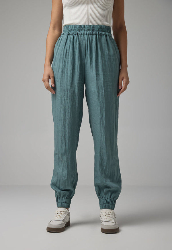 Choice Single Tone Elastic Waistband Trousers Green