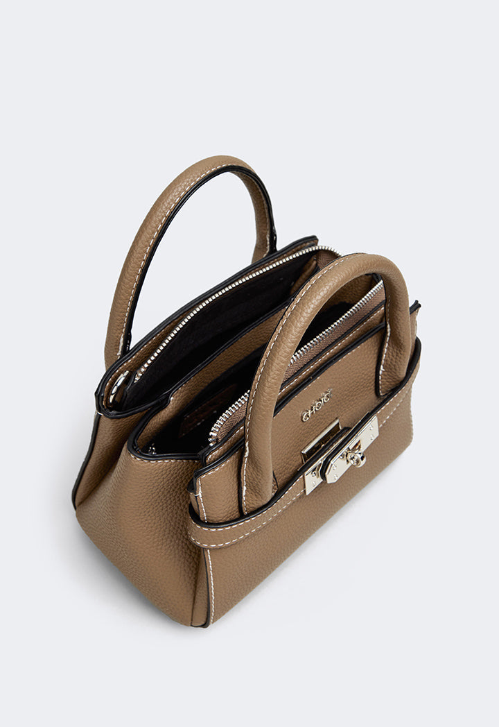 Choice Iconic Metallic Turn Lock Handbag Taupe