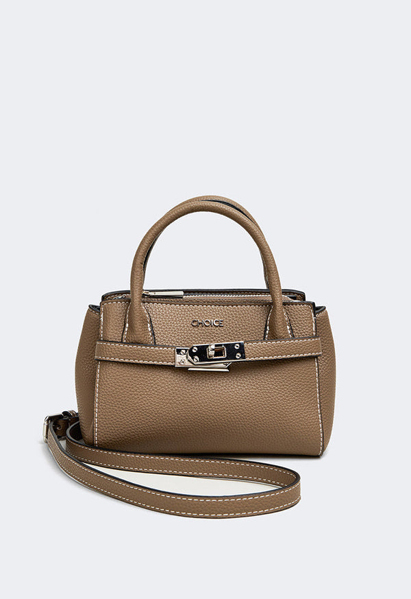 Choice Iconic Metallic Turn Lock Handbag Taupe