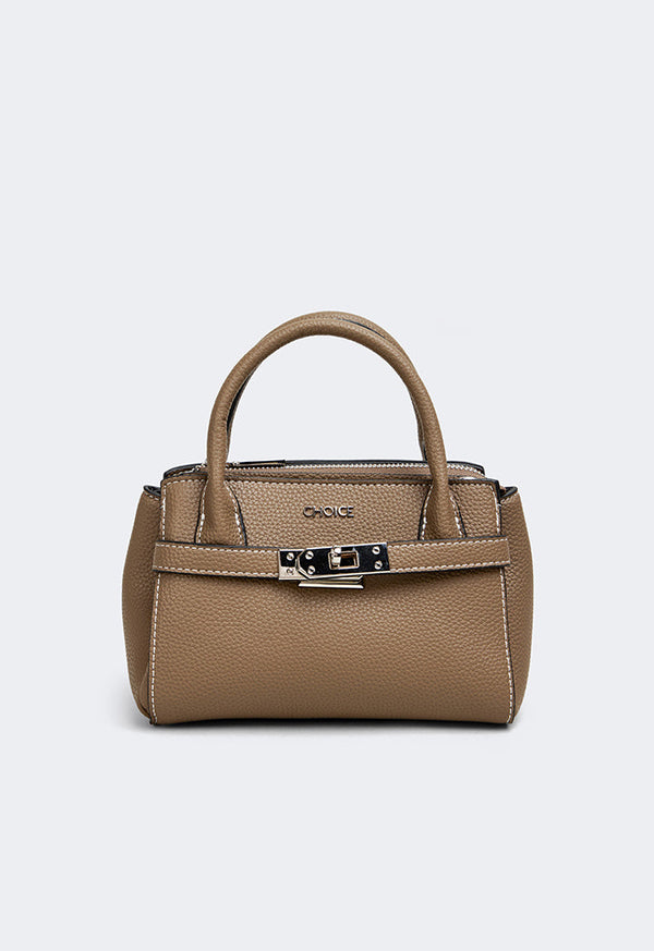 Choice Iconic Metallic Turn Lock Handbag Taupe