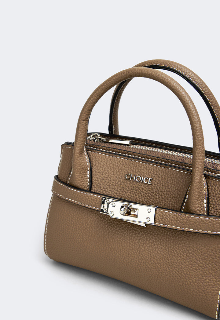 Choice Iconic Metallic Turn Lock Handbag Taupe