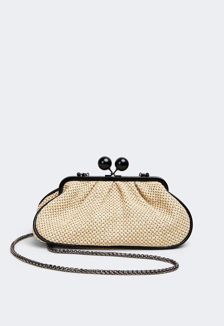 Choice Woven Faux Straw Clutch Beige