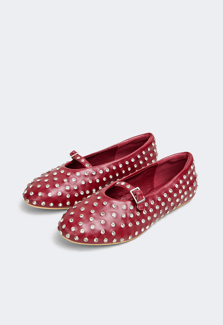 Choice Crystal Embellished Flat Ballerinas Burgundy