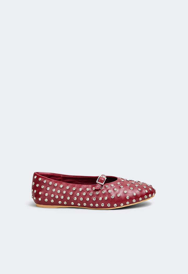 Choice Crystal Embellished Flat Ballerinas Burgundy