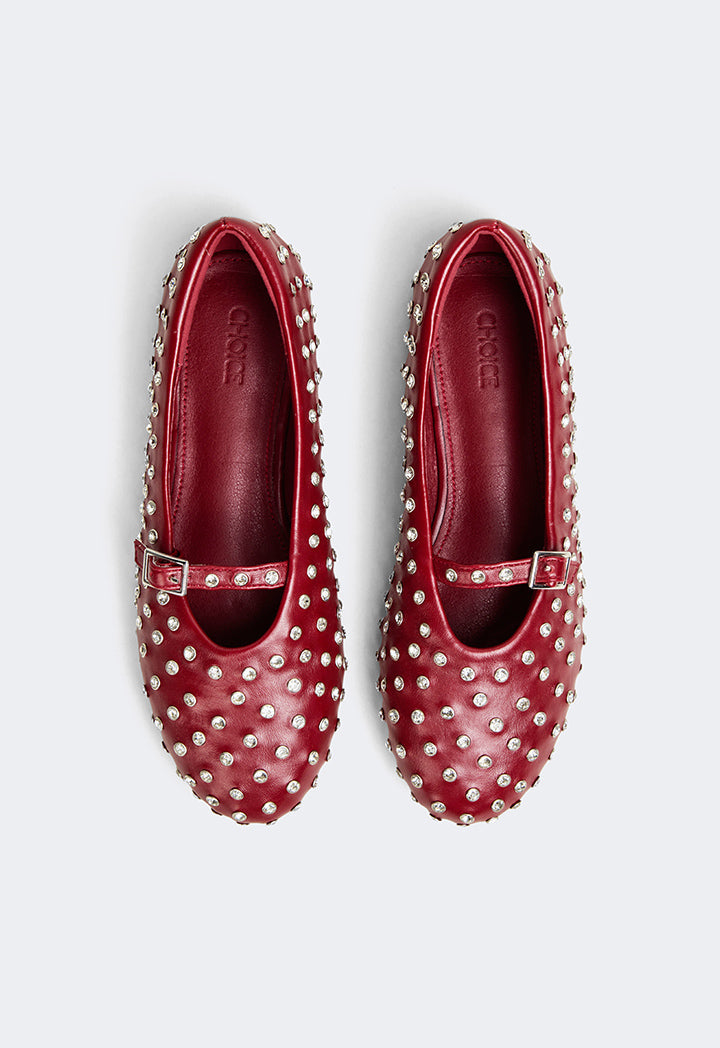 Choice Crystal Embellished Flat Ballerinas Burgundy