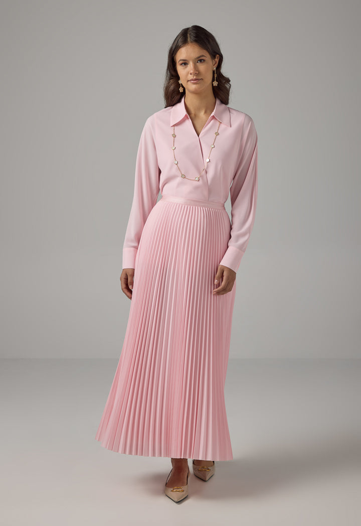 Choice Solid Pleated Maxi Skirt Pink