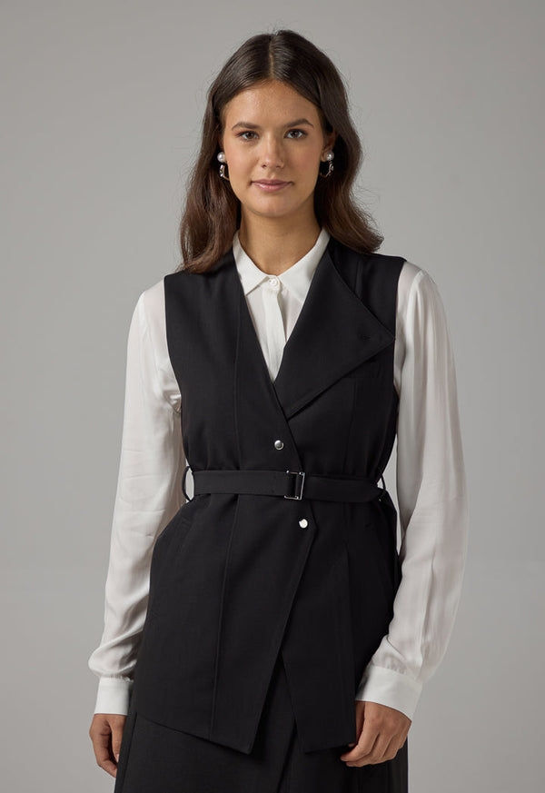 Choice Sleeveless Belted Basic Gilet Black