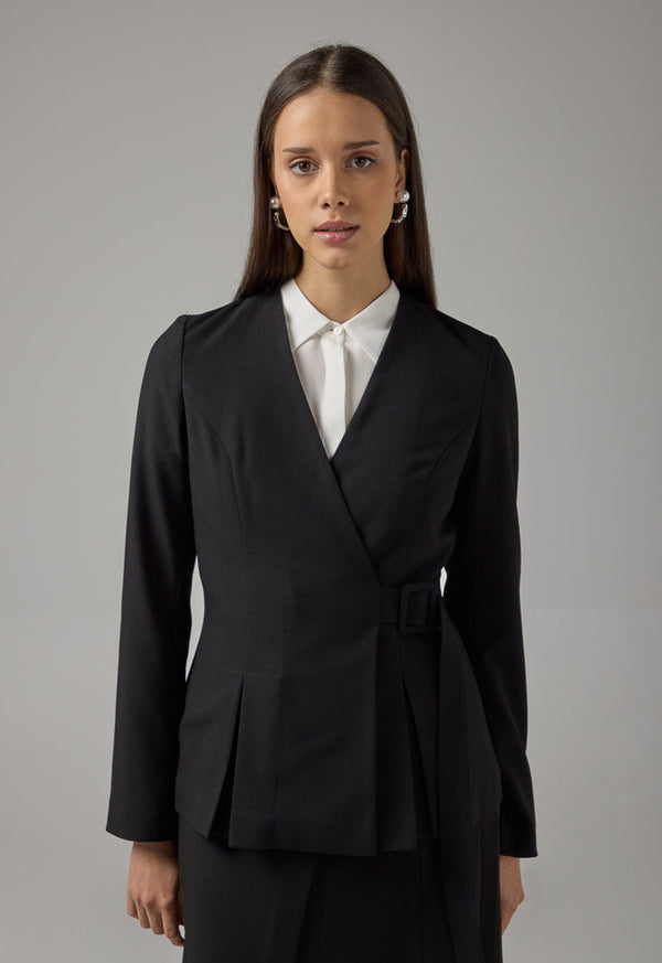 Choice Long Sleeves Belted Jacket Black