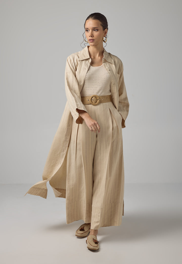 Choice Striped Wide Leg Trousers Beige