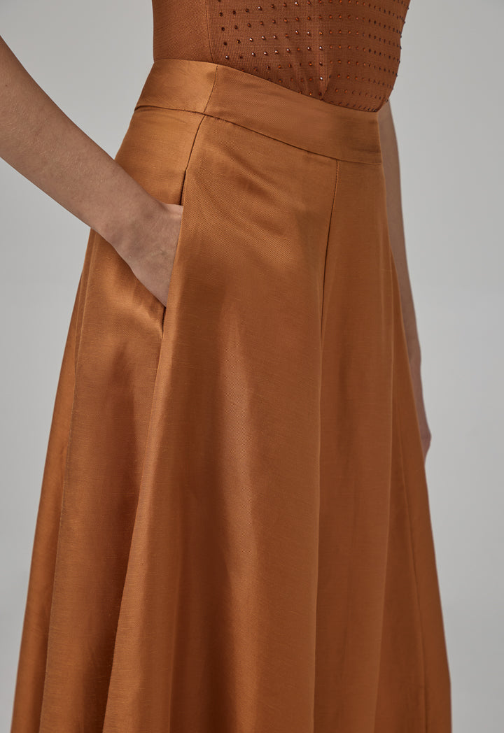 Choice Solid Flared Maxi Skirt Caramel