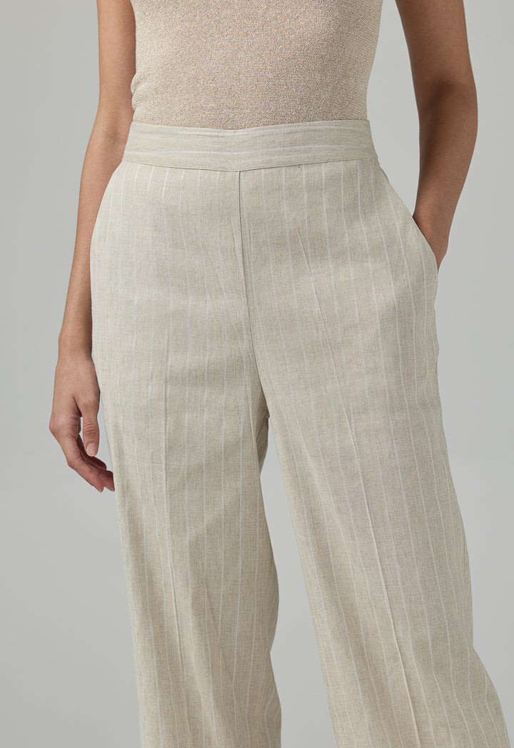 Choice Striped Wide Leg Trousers Beige