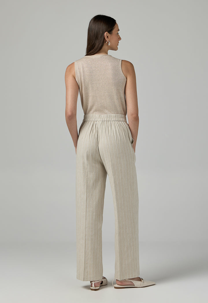 Choice Striped Wide Leg Trousers Beige