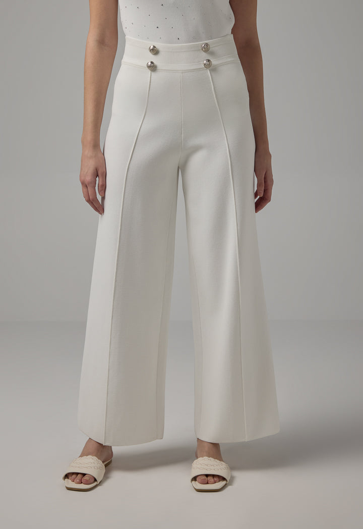 Choice Knitted Pin Tuck Wide Leg Trousers Off White