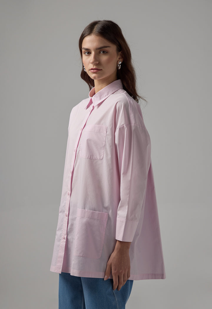 Choice Drop Shoulder Solid Shirt Pink