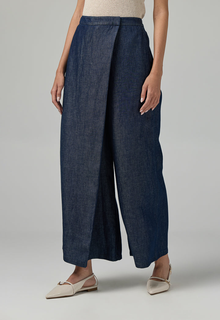 Choice Solid Wide Leg Culottes Trousers Navy