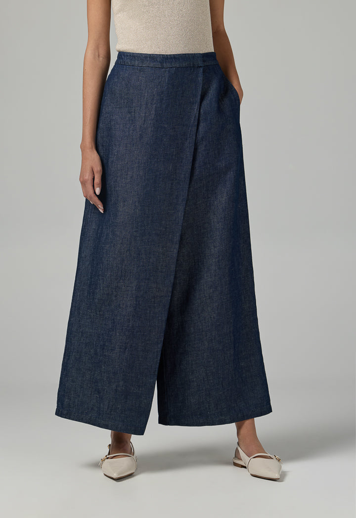 Choice Solid Wide Leg Culottes Trousers Navy