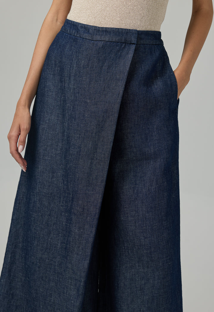 Choice Solid Wide Leg Culottes Trousers Navy
