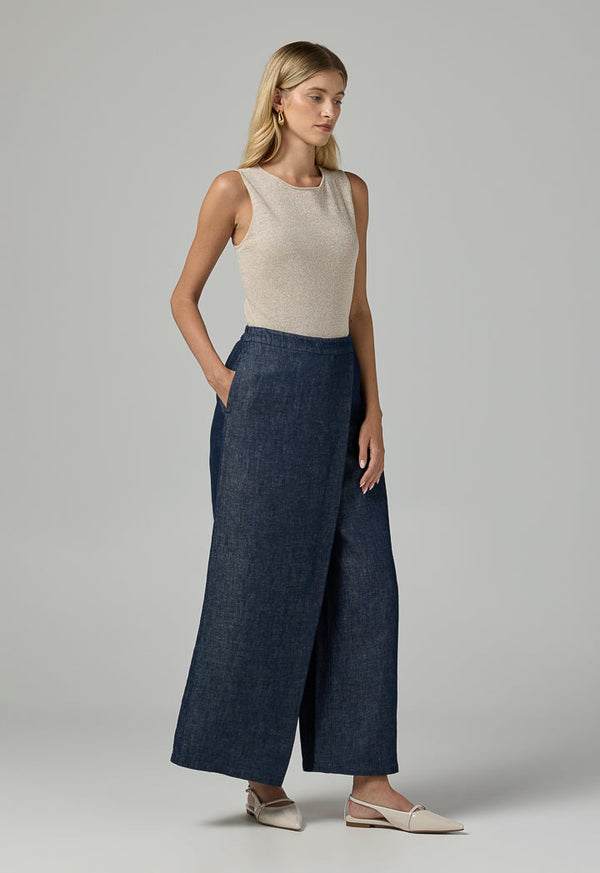 Choice Solid Wide Leg Culottes Trousers Navy