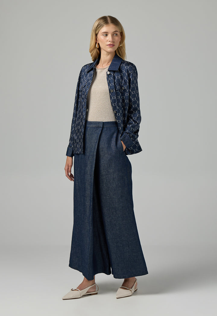 Choice Solid Wide Leg Culottes Trousers Navy