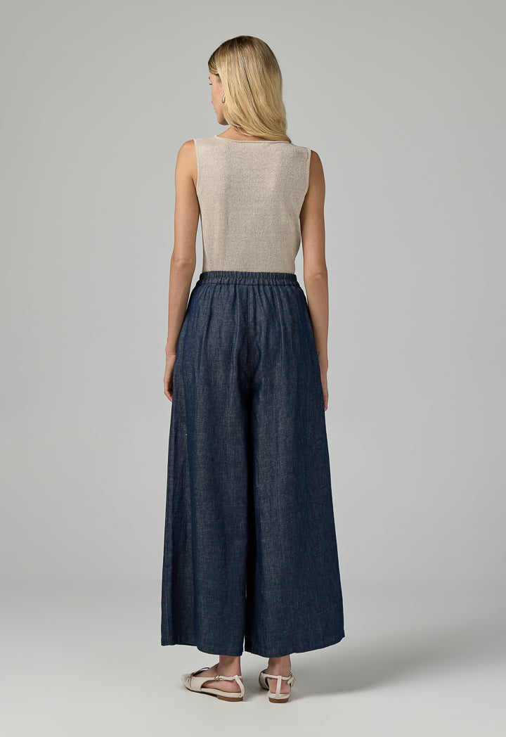 Choice Solid Wide Leg Culottes Trousers Navy