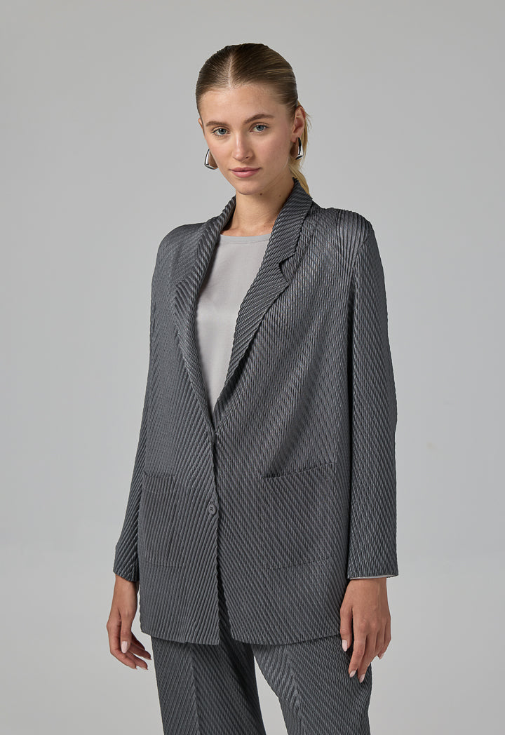 Choice Front Pocket Notched Collar Jacket Grey