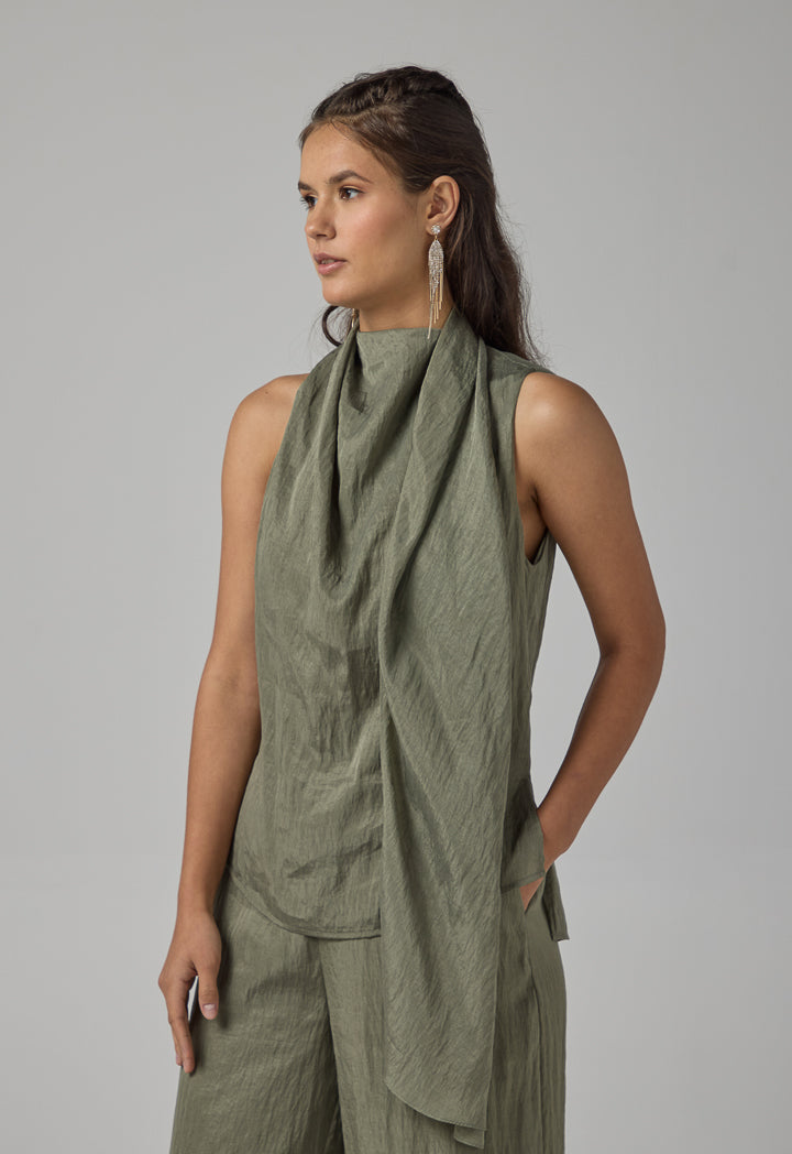 Choice Crinkled Sleeveless Top Olive